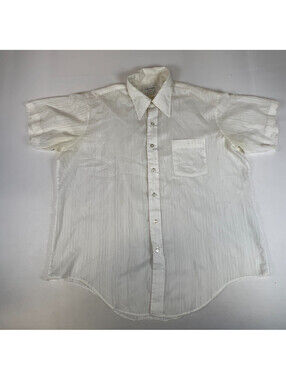 Vintage Arrow Kirk Men Size 17.5-33 White Striped Short Sleeve Button Shirt